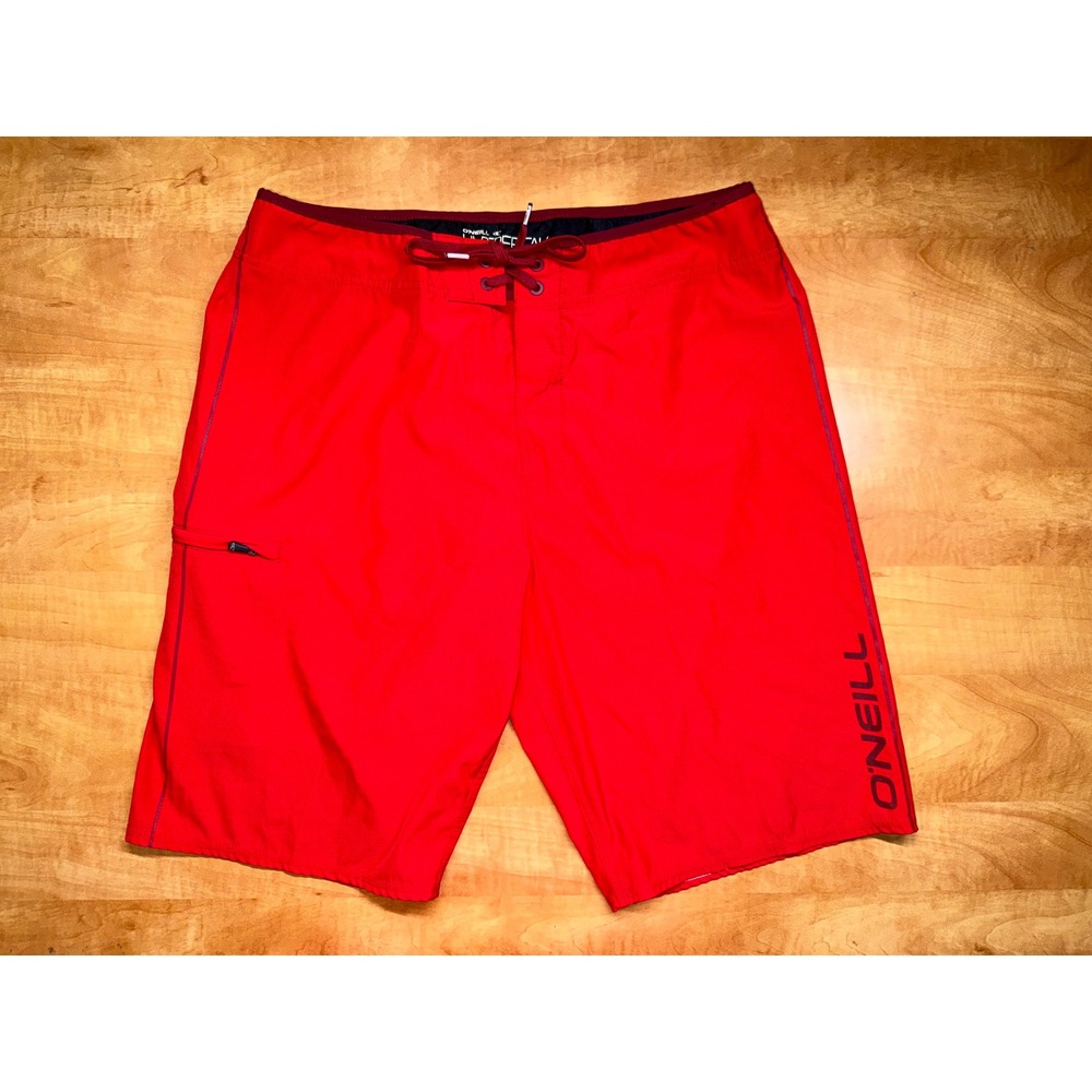 O'Neill Hyperfreak Mens Red Board Shorts Swim Trunks Size 36 Stretch Surf Shorts